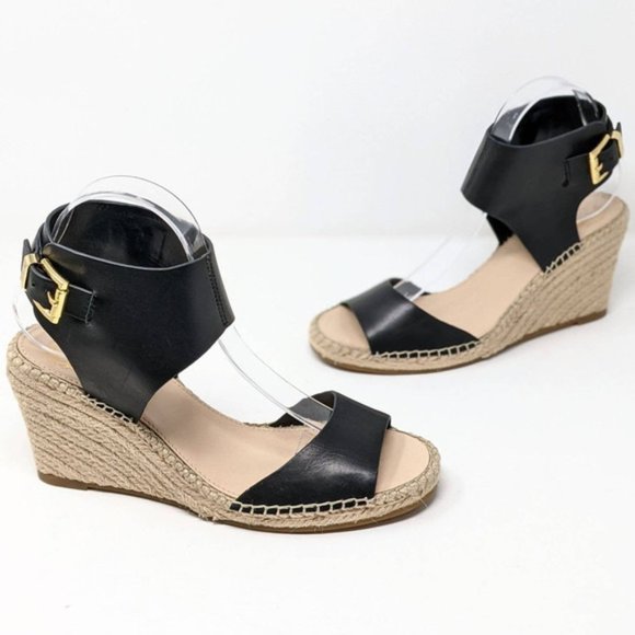 VINCE CAMUTO Tomell Black Leather Espadrille Wedge - Picture 10 of 10